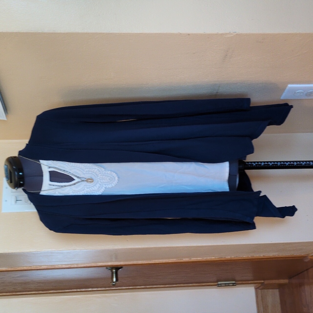 Liz Claiborne Weekend asymmetrical open front navy blue cardigan, sz S